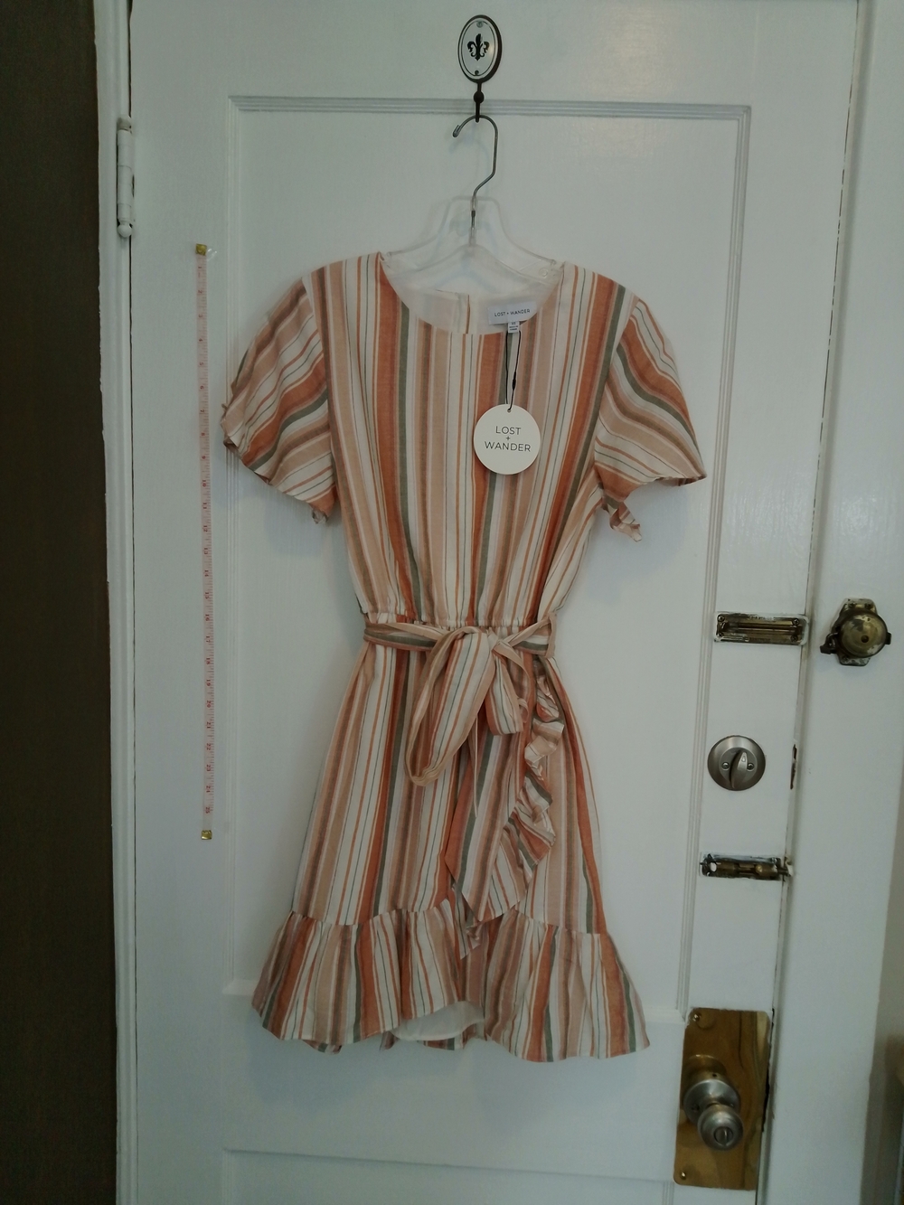 Nordstrom Women Striped Tie-Waist Dress in Cream, Tan & Orange New With Tags XS